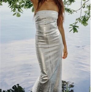 ZARA foiled denim midi dress SZ M